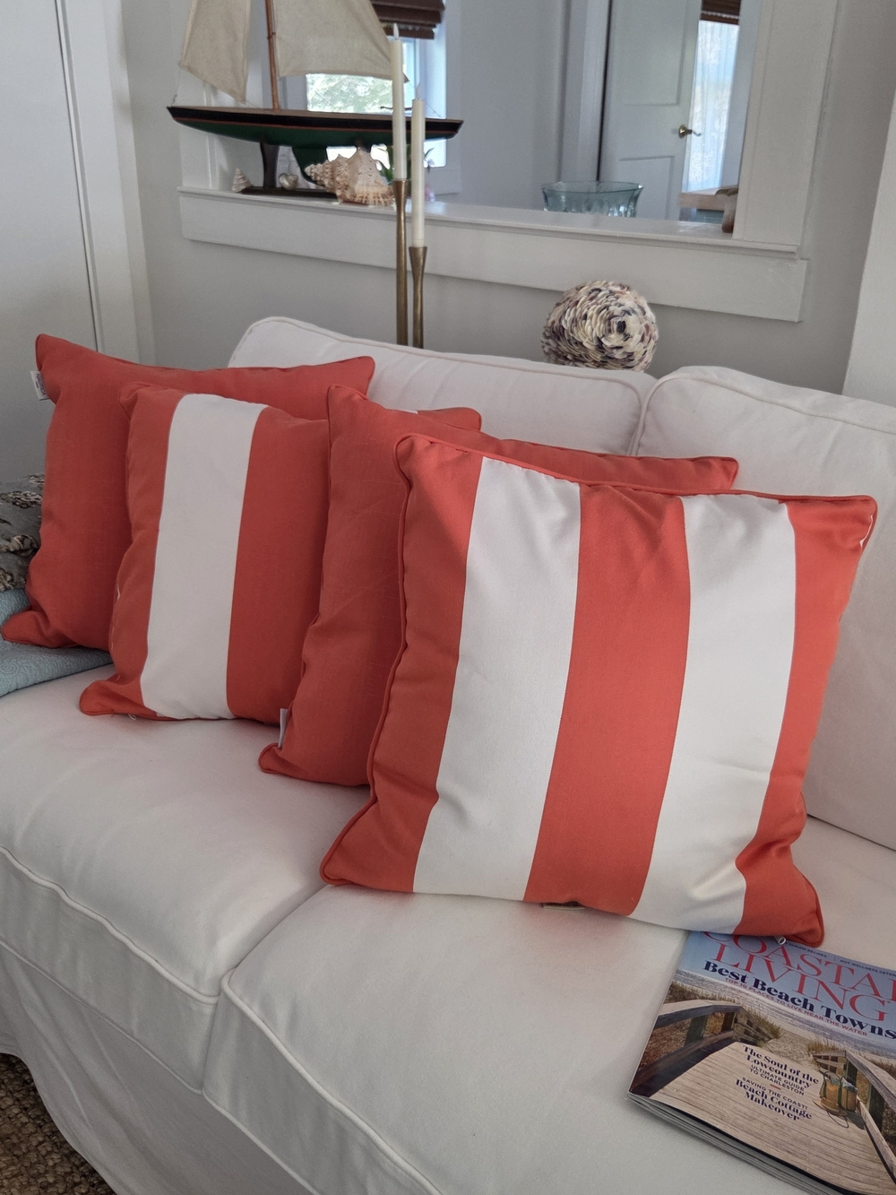Coral Stripe Decorative Throw Pillow -